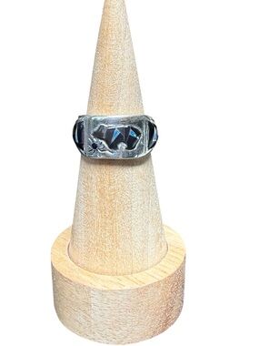 Sterling Silver Inlay Elephant Band Ring - Black Inlay